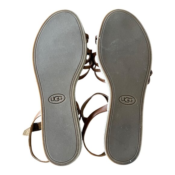 UGG Women’s Leather Sandals Brown Strappy Woven Flat Size 11 NWT/NWB - Picture 4 of 5